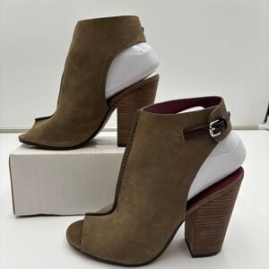 Coach Saratoga Suede Peep Toe Cutout Booties Heels Women's Size 8B‎ Olive Taupe
